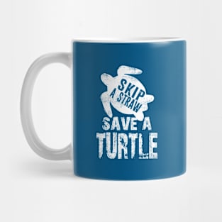 Skip a Straw Save a Turtle Ocean Turtles Fish and Animals Distressed Typography Gift Mug